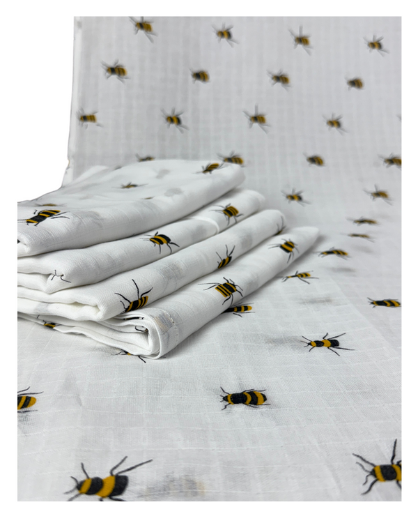 Cotton Muslin -Honeybee Print Swaddle Wrap for New Born Baby Boy and Girl, Soft Swaddle Cloth for New Born, New Born Swaddle, Size 75 cm*150 cm