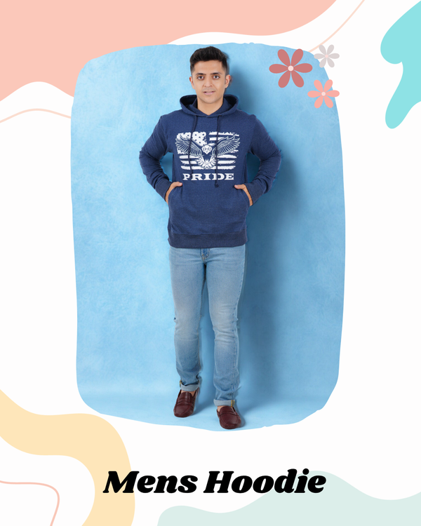 Cotton Hooded Print Sweatshirts Blue