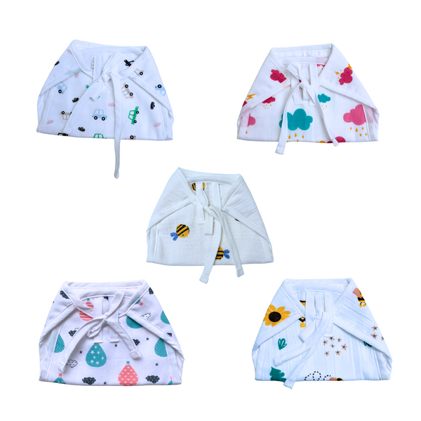 Organic Cotton Printed Muslin Nappies | Bee, Parachute, Res Cloud,Car,HoneyBee | Pack of 5