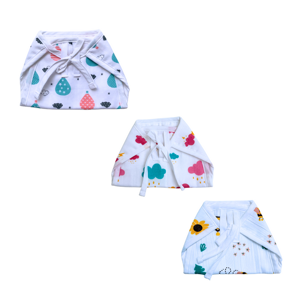 Organic Cotton Printed Muslin Nappies |HoneyBee,Redcloud,Parachute | Pack of 3